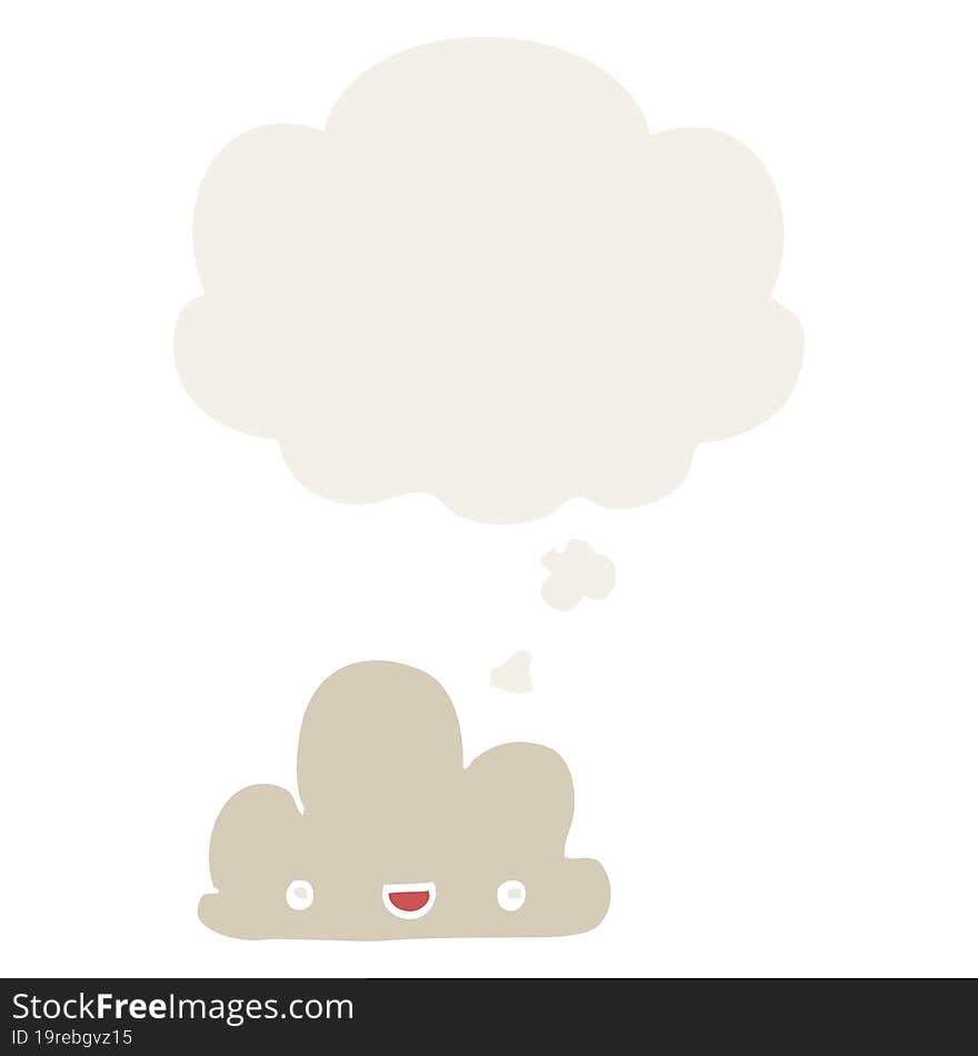 cartoon tiny happy cloud and thought bubble in retro style