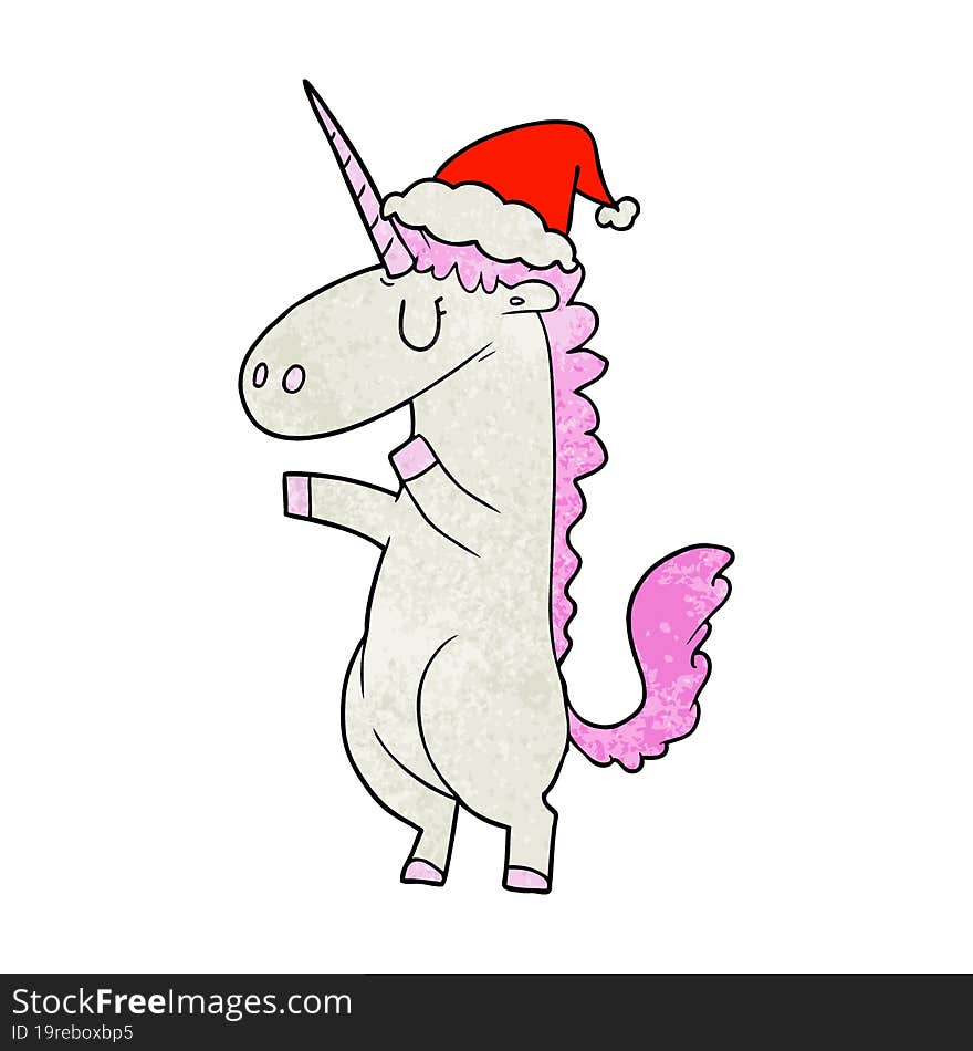 Textured Cartoon Of A Unicorn Wearing Santa Hat