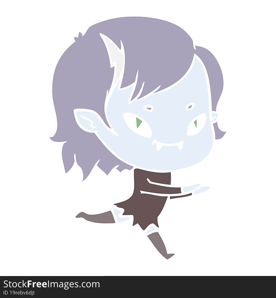 Flat Color Style Cartoon Friendly Vampire Girl Running