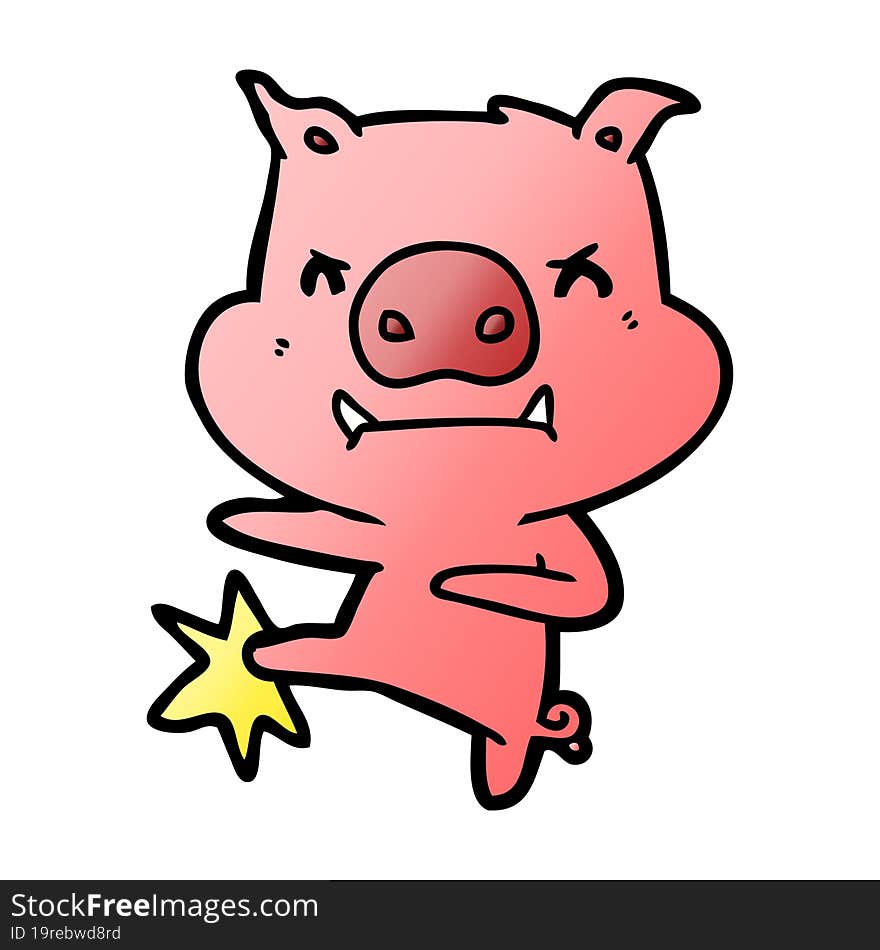 angry cartoon pig karate kicking. angry cartoon pig karate kicking