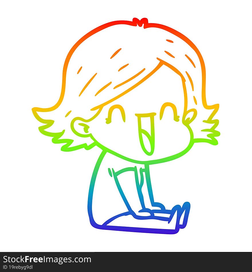 rainbow gradient line drawing of a cartoon happy woman