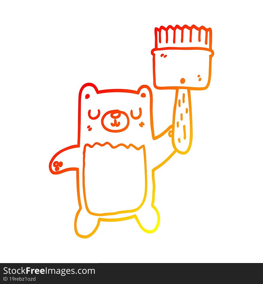 warm gradient line drawing cartoon bear with paint brush