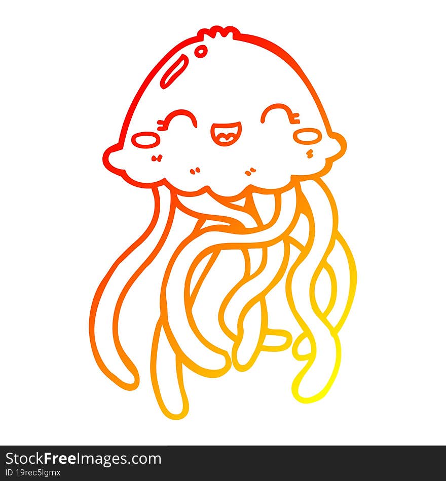 Warm Gradient Line Drawing Cute Cartoon Jellyfish