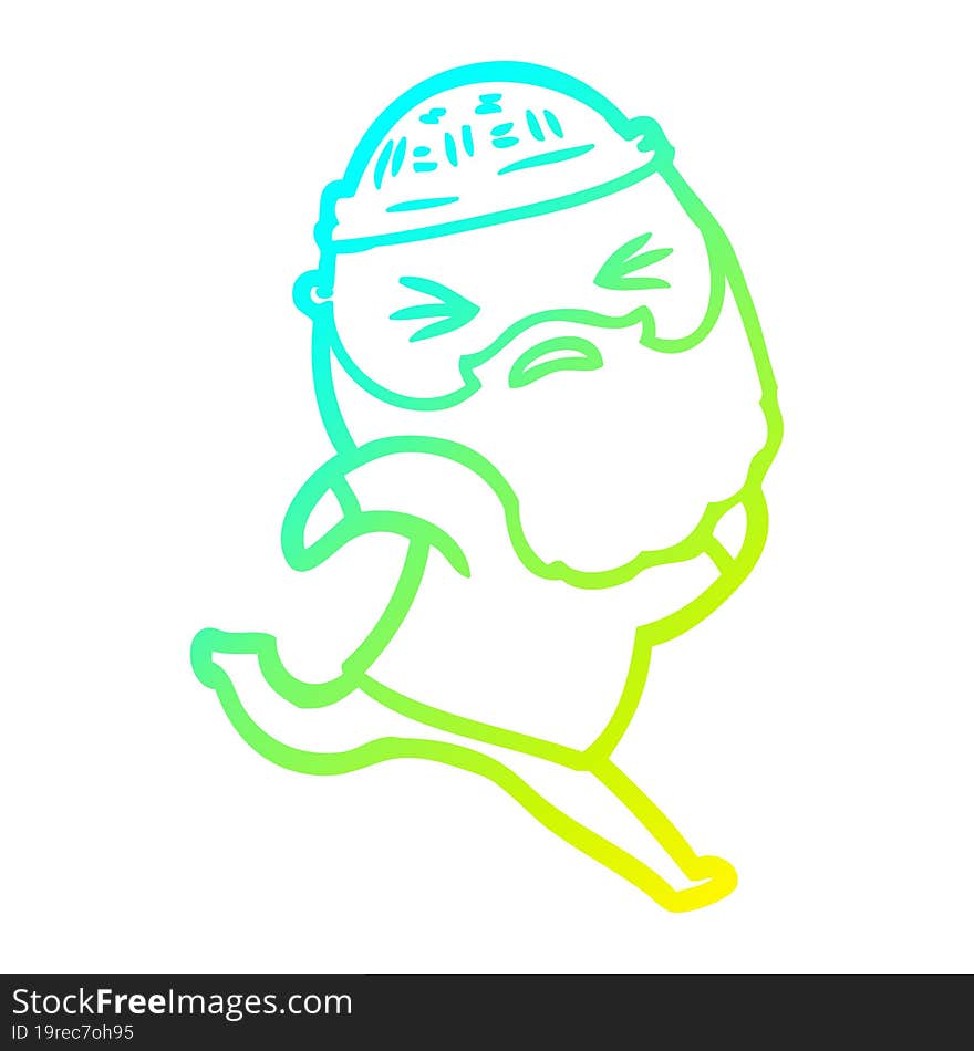 cold gradient line drawing cartoon man with beard