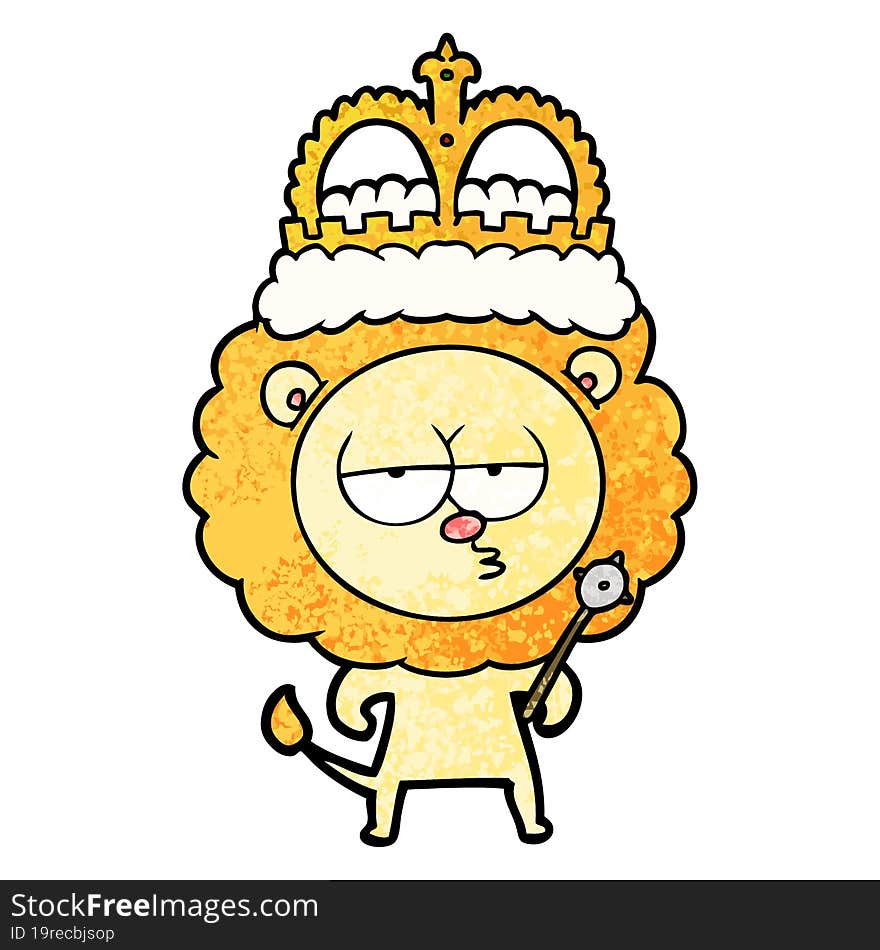 cartoon bored lion wearing crown. cartoon bored lion wearing crown