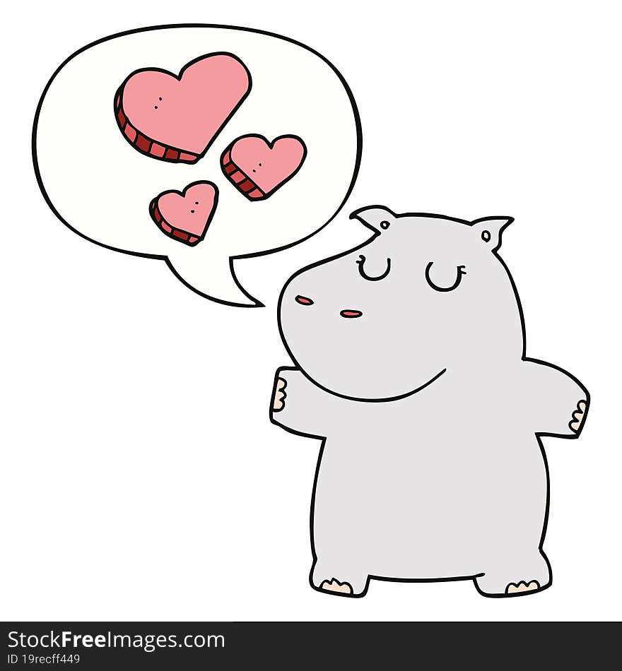 cartoon hippo in love with speech bubble. cartoon hippo in love with speech bubble