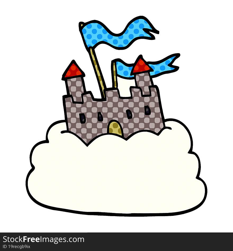 Cartoon Doodle Castle On Cloud