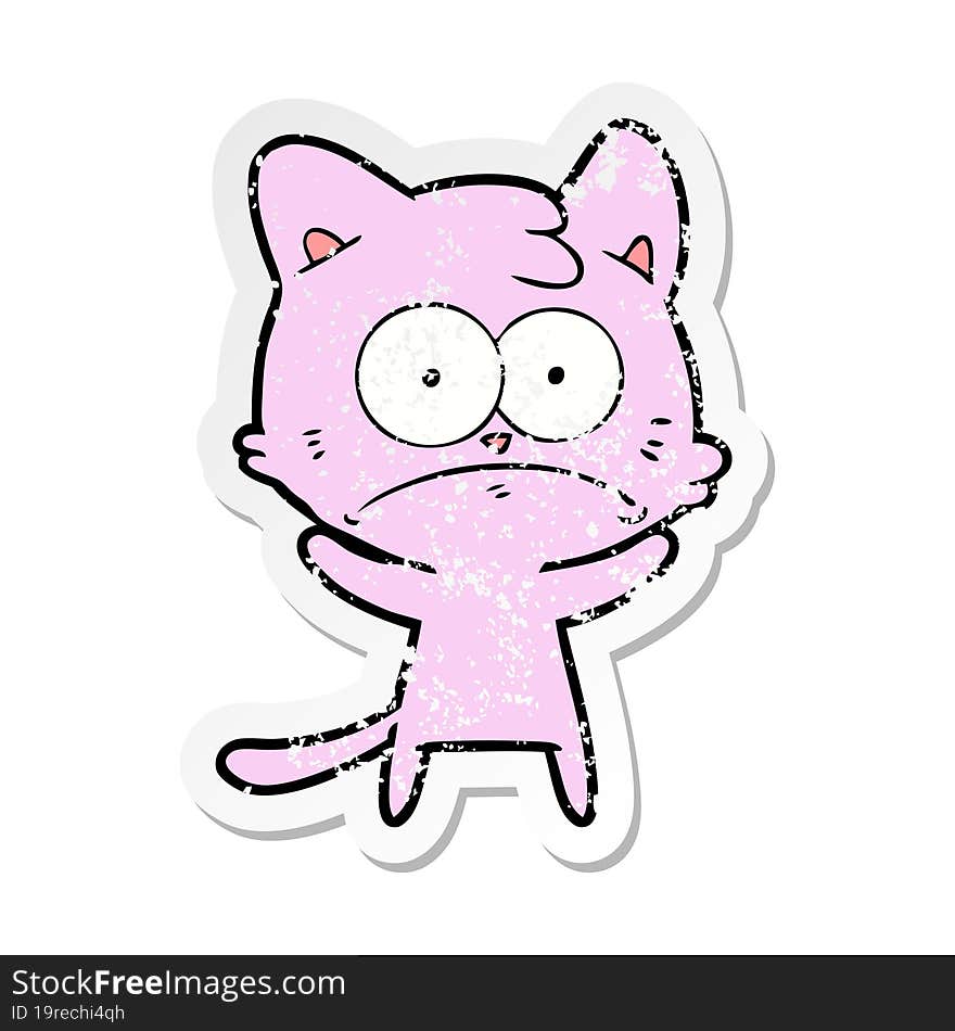 distressed sticker of a cartoon nervous cat