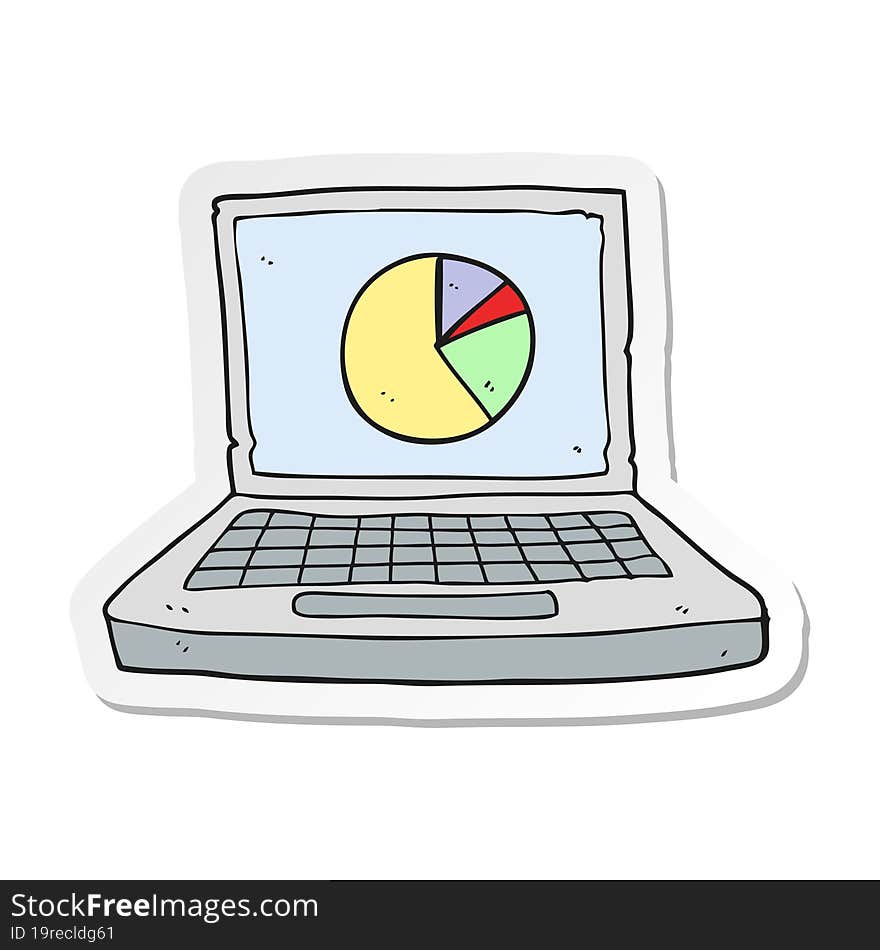 sticker of a cartoon laptop computer with pie chart