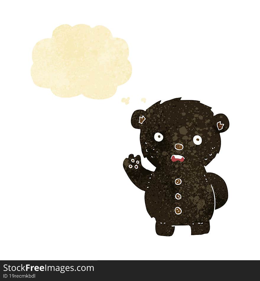 cartoon unhappy black teddy bear with thought bubble