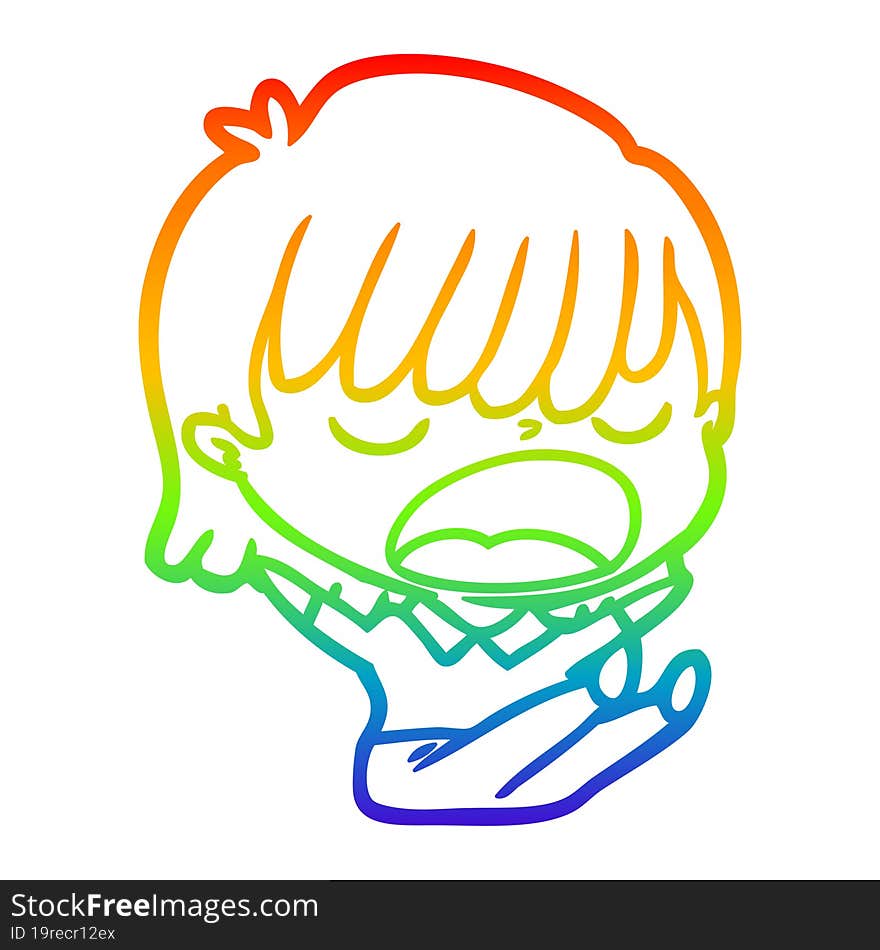 rainbow gradient line drawing cartoon woman talking loudly