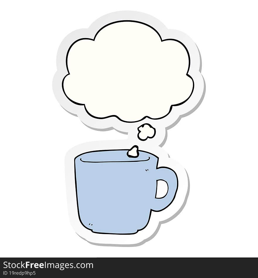 cartoon coffee cup with thought bubble as a printed sticker