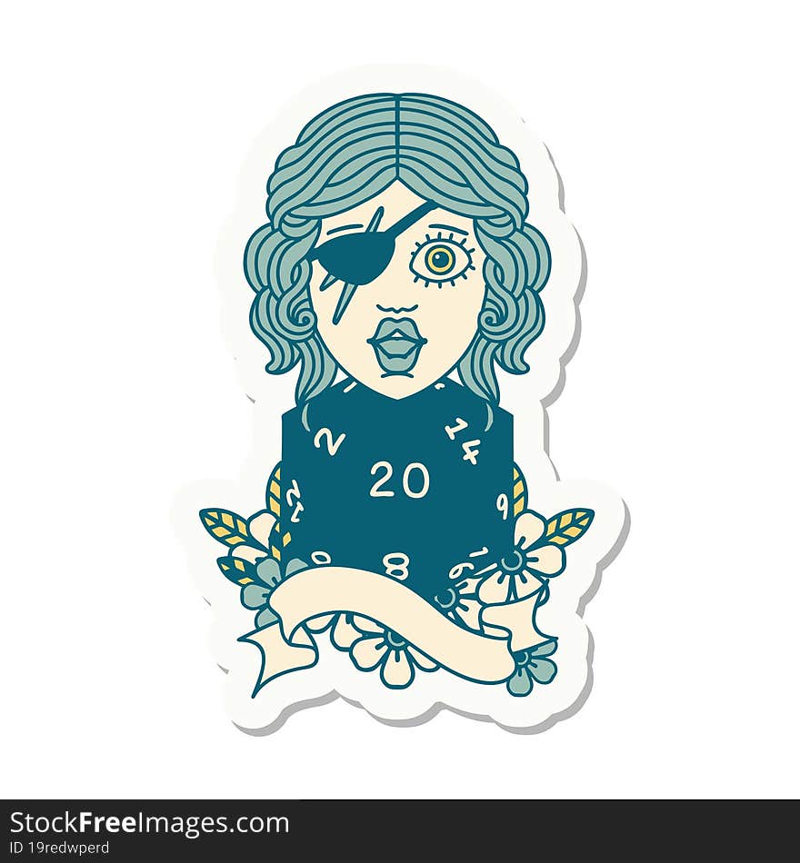 human rogue with natural 20 dice roll sticker