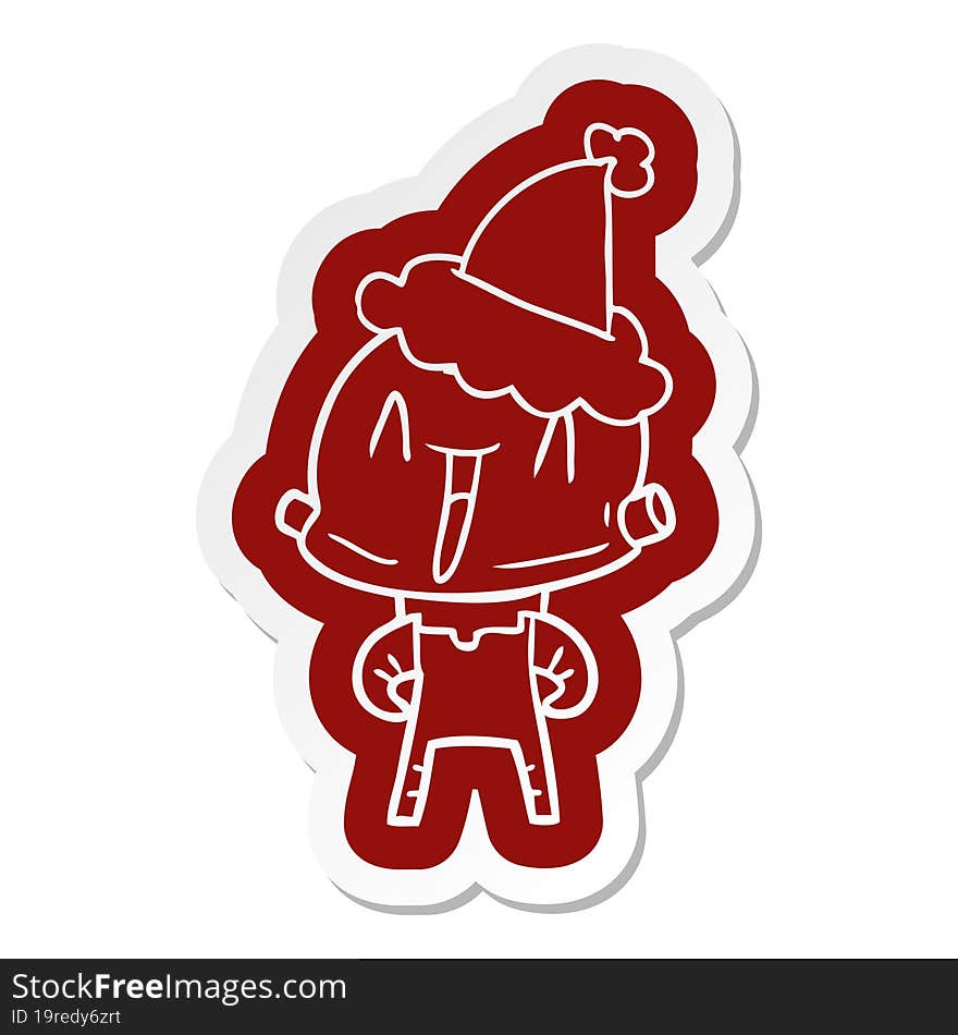 cartoon  sticker of a robot wearing santa hat