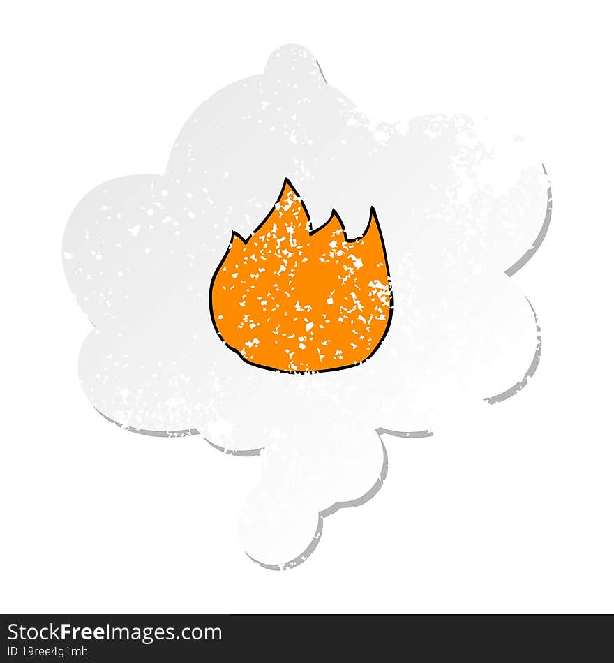 cartoon fire and thought bubble as a distressed worn sticker