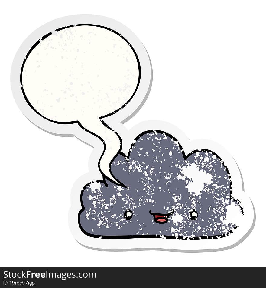 cartoon tiny happy cloud and speech bubble distressed sticker