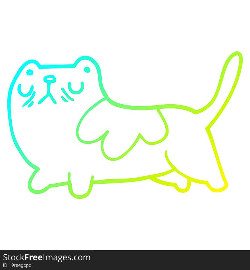 cold gradient line drawing of a cartoon cat