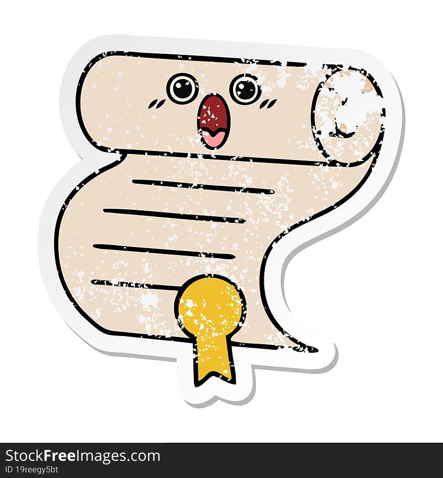 distressed sticker of a cute cartoon contract