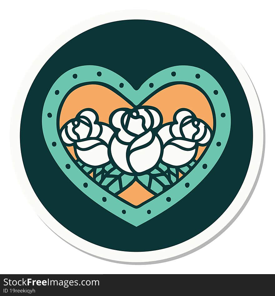 Tattoo Style Sticker Of A Heart And Flowers