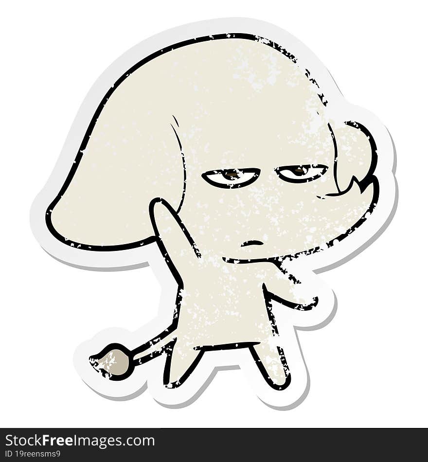 distressed sticker of a annoyed cartoon elephant