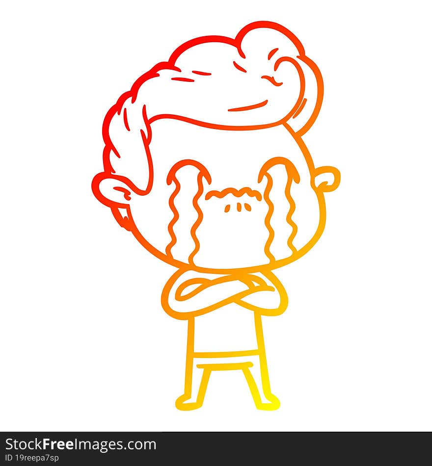 warm gradient line drawing of a cartoon man crying