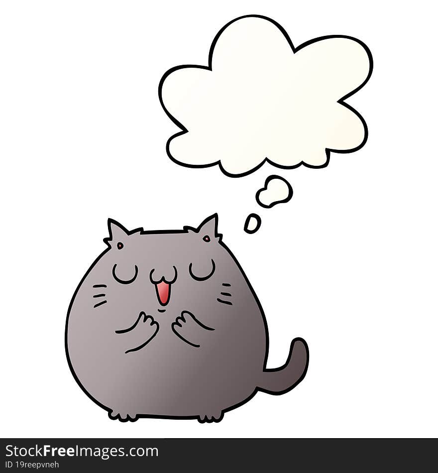 Happy Cartoon Cat And Thought Bubble In Smooth Gradient Style