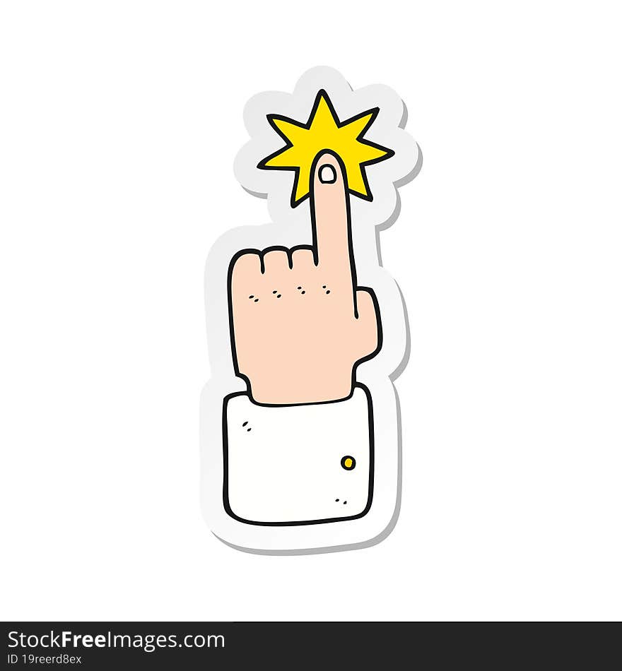 sticker of a cartoon pointing hand