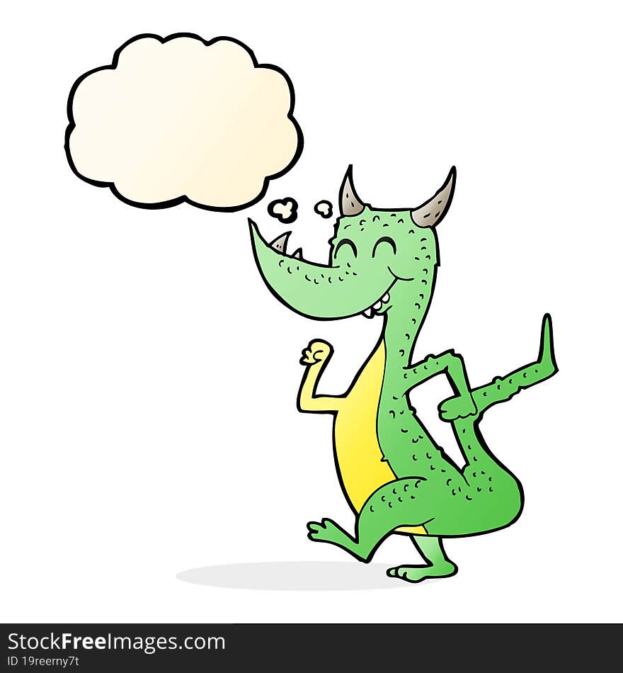 Cartoon Happy Dragon With Thought Bubble