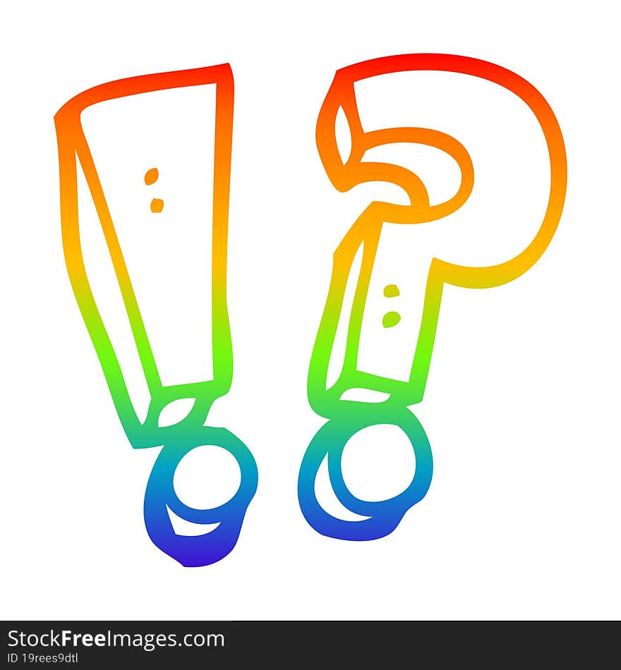 Rainbow Gradient Line Drawing Cartoon Question Mark And Exclamation Mark