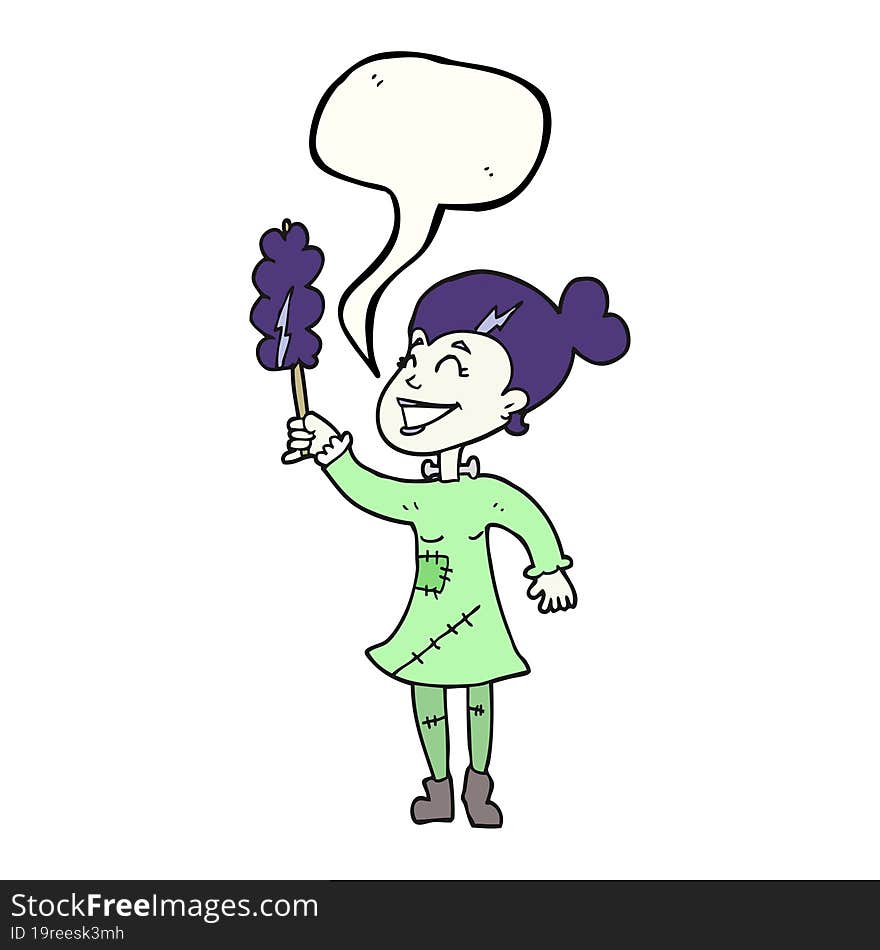 speech bubble cartoon undead monster lady cleaning