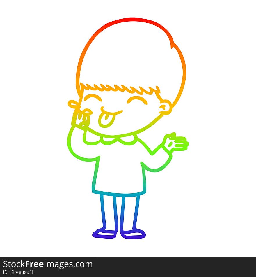 Rainbow Gradient Line Drawing Cartoon Boy Sticking Out Tongue