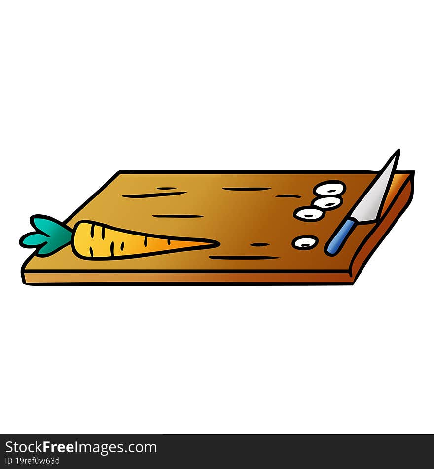 hand drawn gradient cartoon doodle of vegetable chopping board