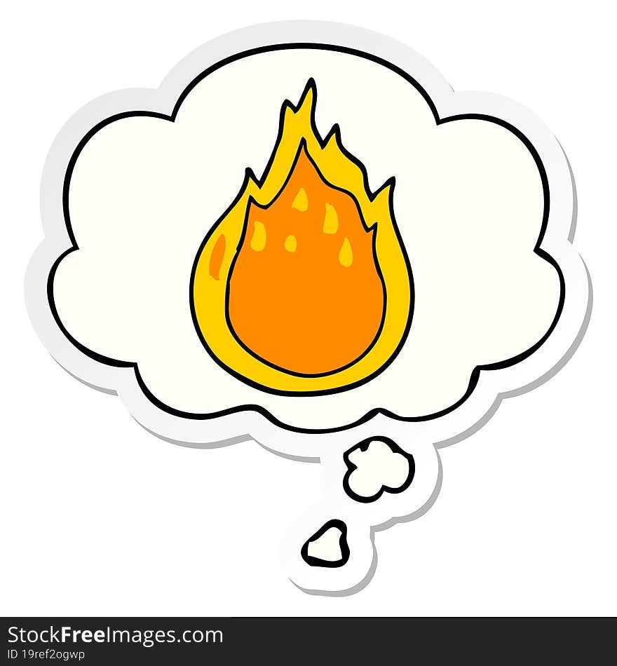 cartoon fire and thought bubble as a printed sticker