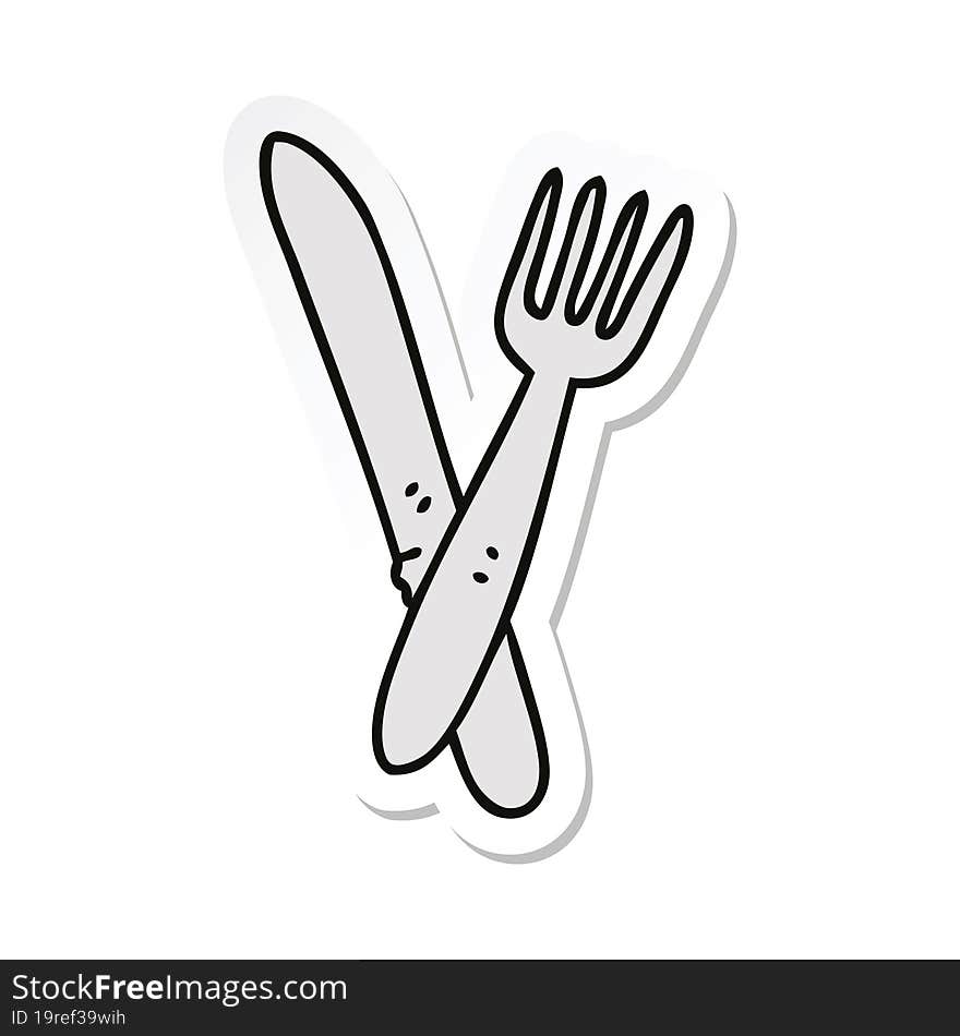 sticker of a quirky hand drawn cartoon cutlery