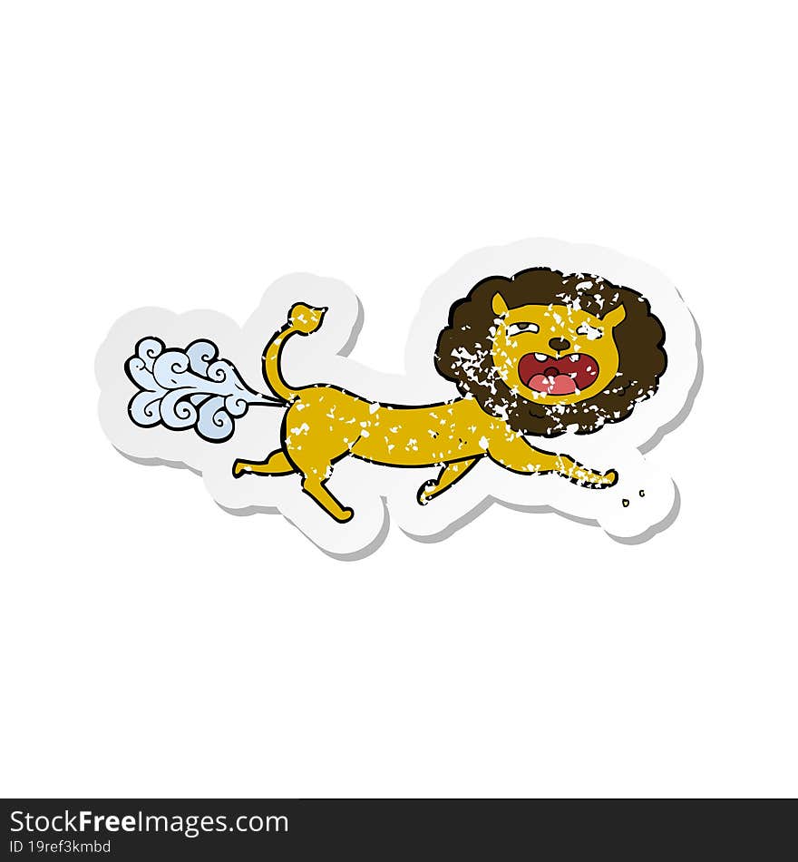 retro distressed sticker of a cartoon farting lion