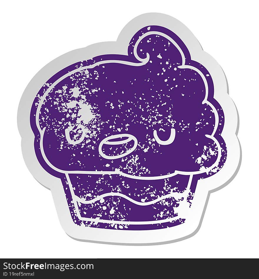 distressed old cartoon sticker kawaii of a cute cupcake