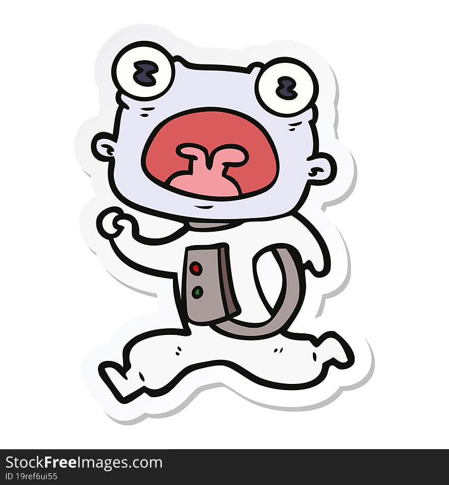 Sticker Of A Cartoon Weird Alien Running Away