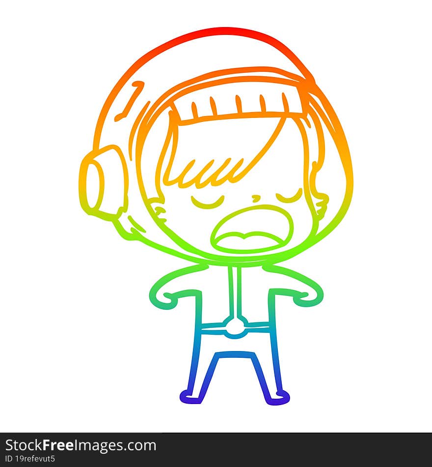 rainbow gradient line drawing cartoon astronaut woman explaining