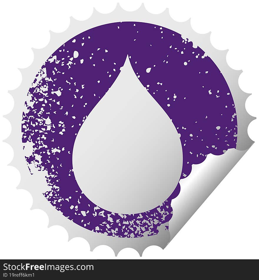 distressed circular peeling sticker quirky symbol rain drop. distressed circular peeling sticker quirky symbol rain drop