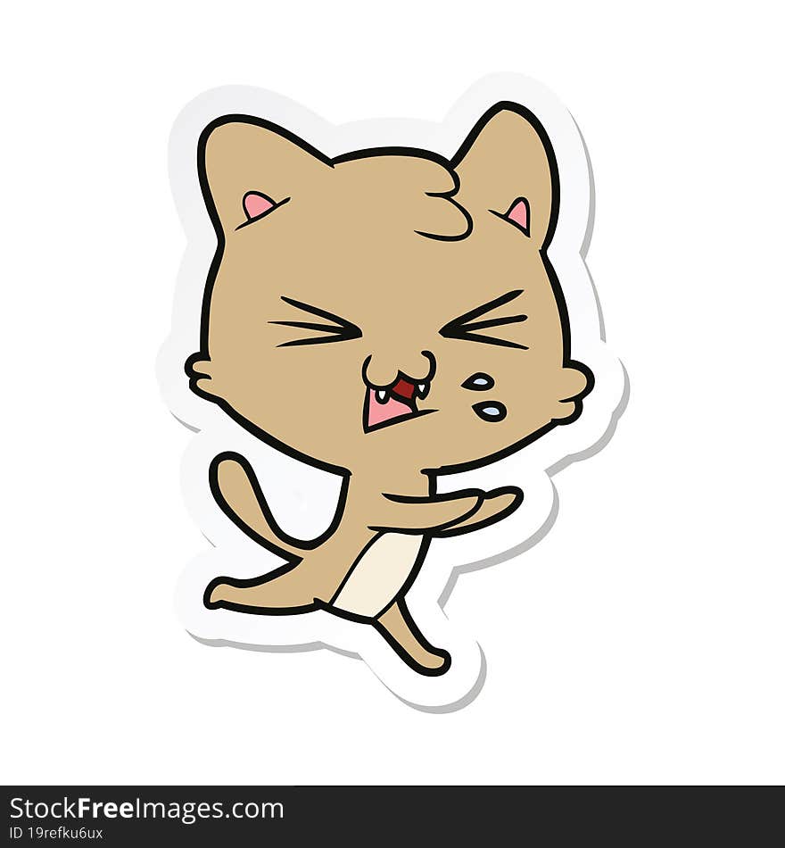 sticker of a cartoon hissing cat