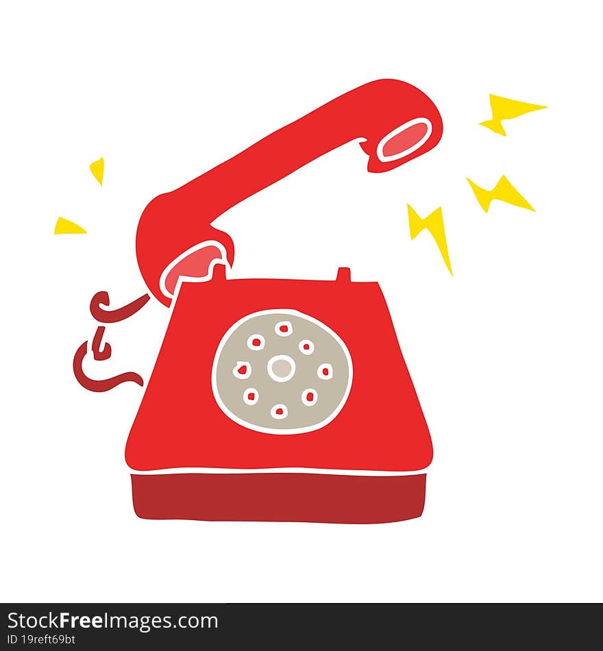 flat color illustration of a cartoon ringing telephone