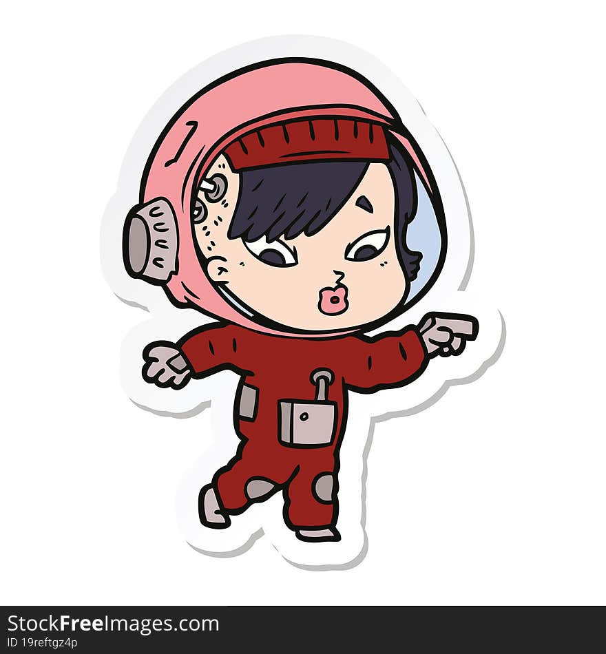 sticker of a cartoon astronaut woman