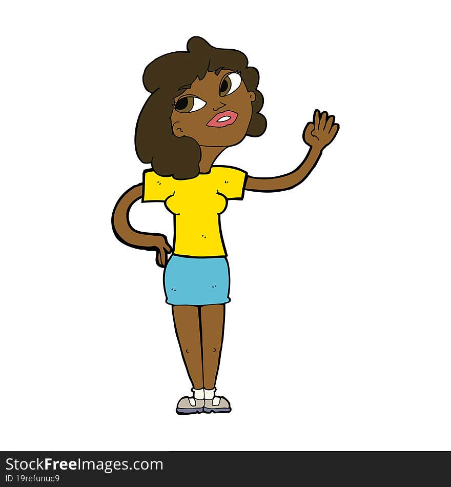 cartoon woman waving