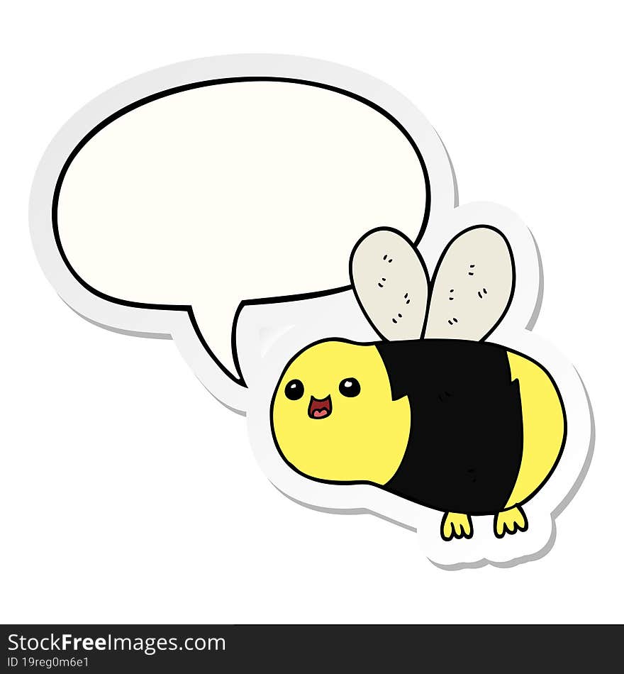 cartoon bee with speech bubble sticker. cartoon bee with speech bubble sticker