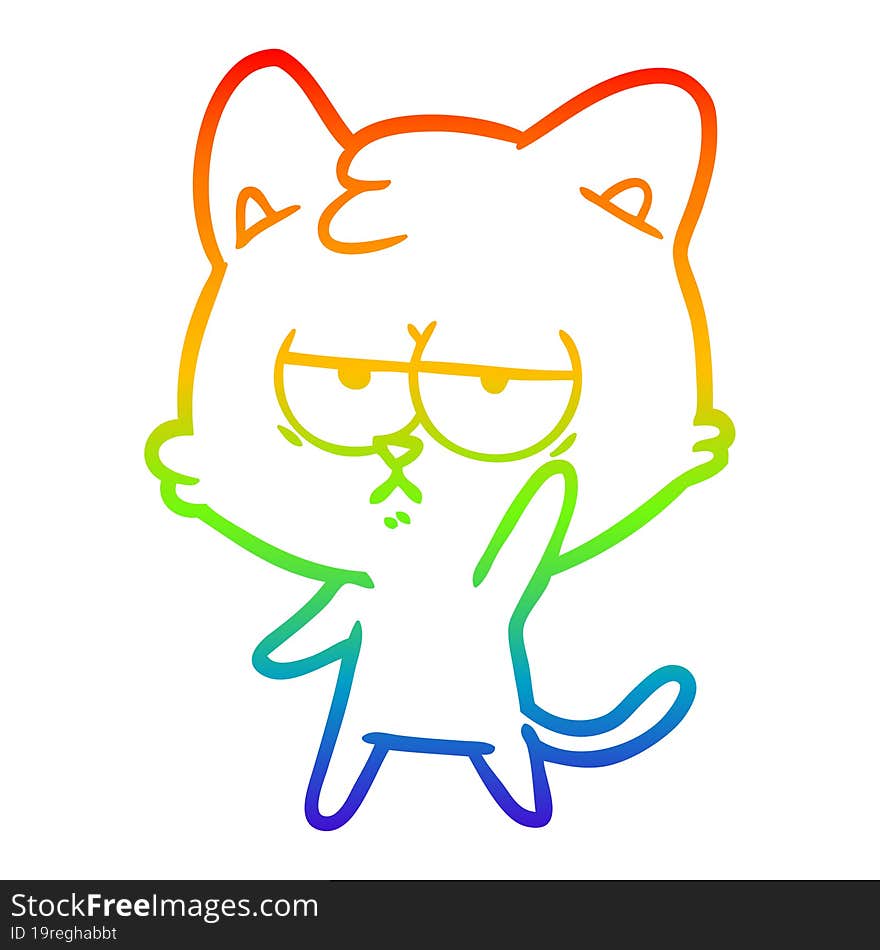 rainbow gradient line drawing bored cartoon cat