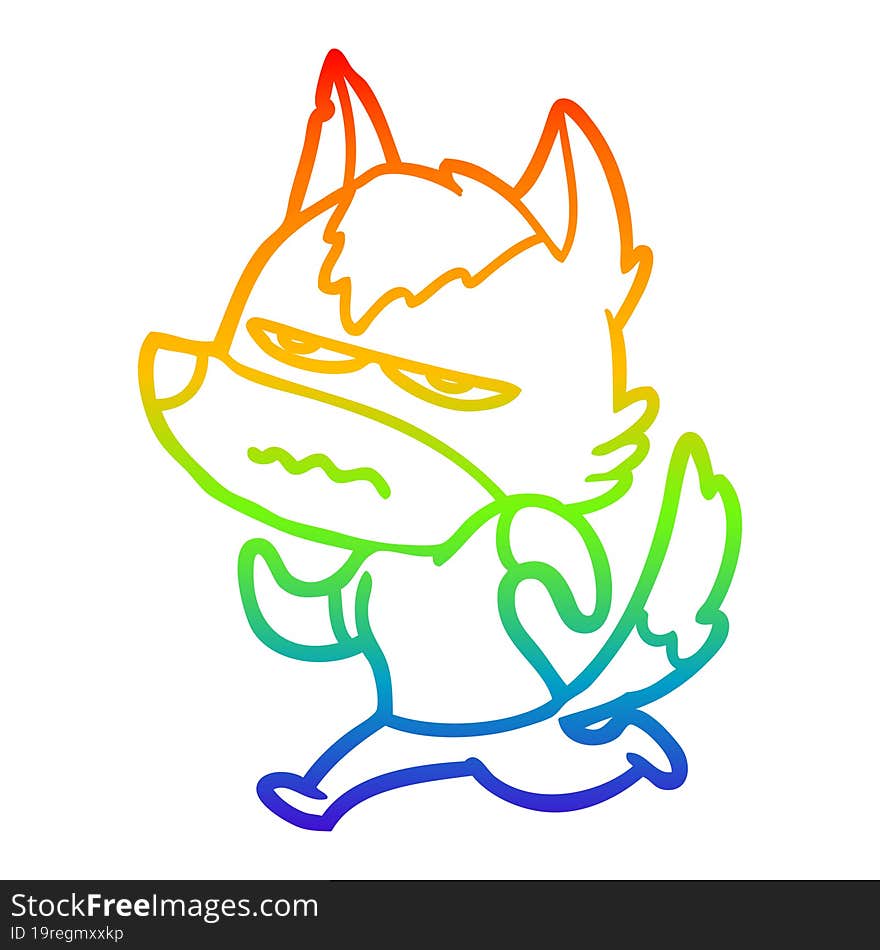 rainbow gradient line drawing cartoon annoyed wolf