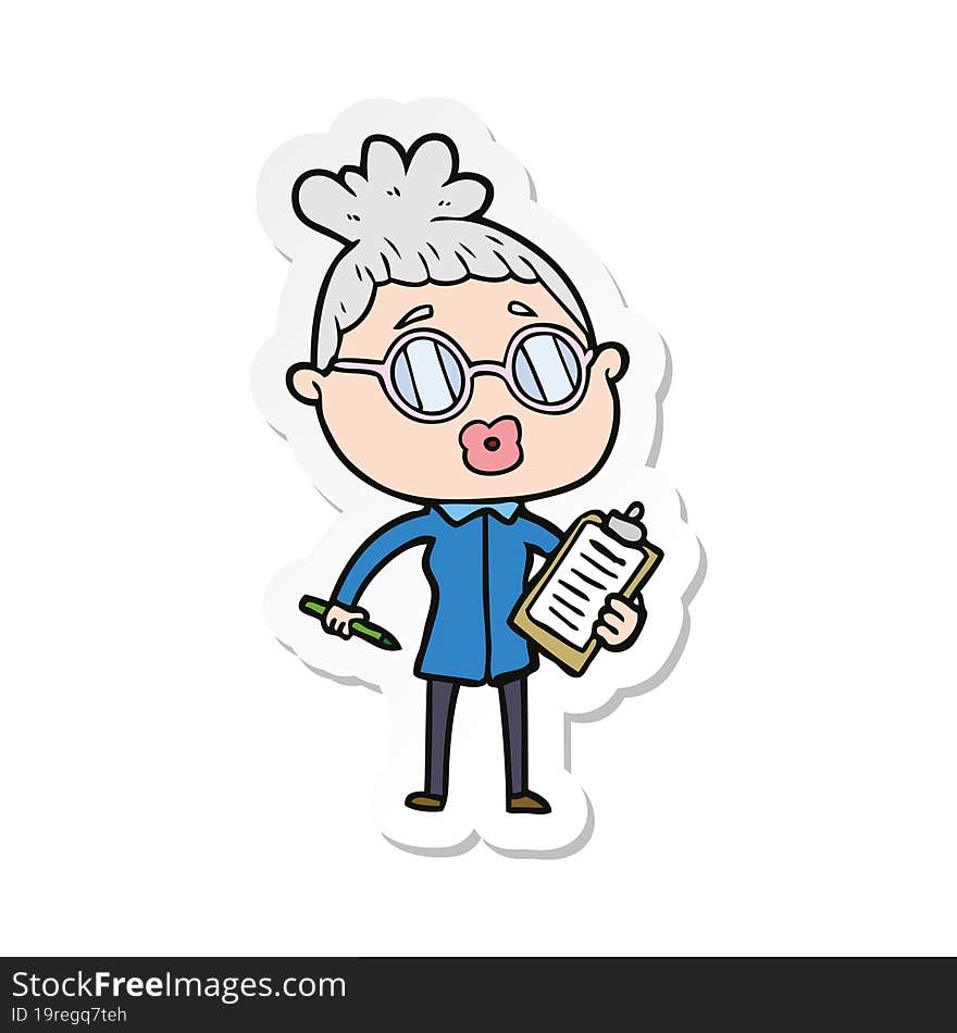 sticker of a cartoon manager woman wearing spectacles