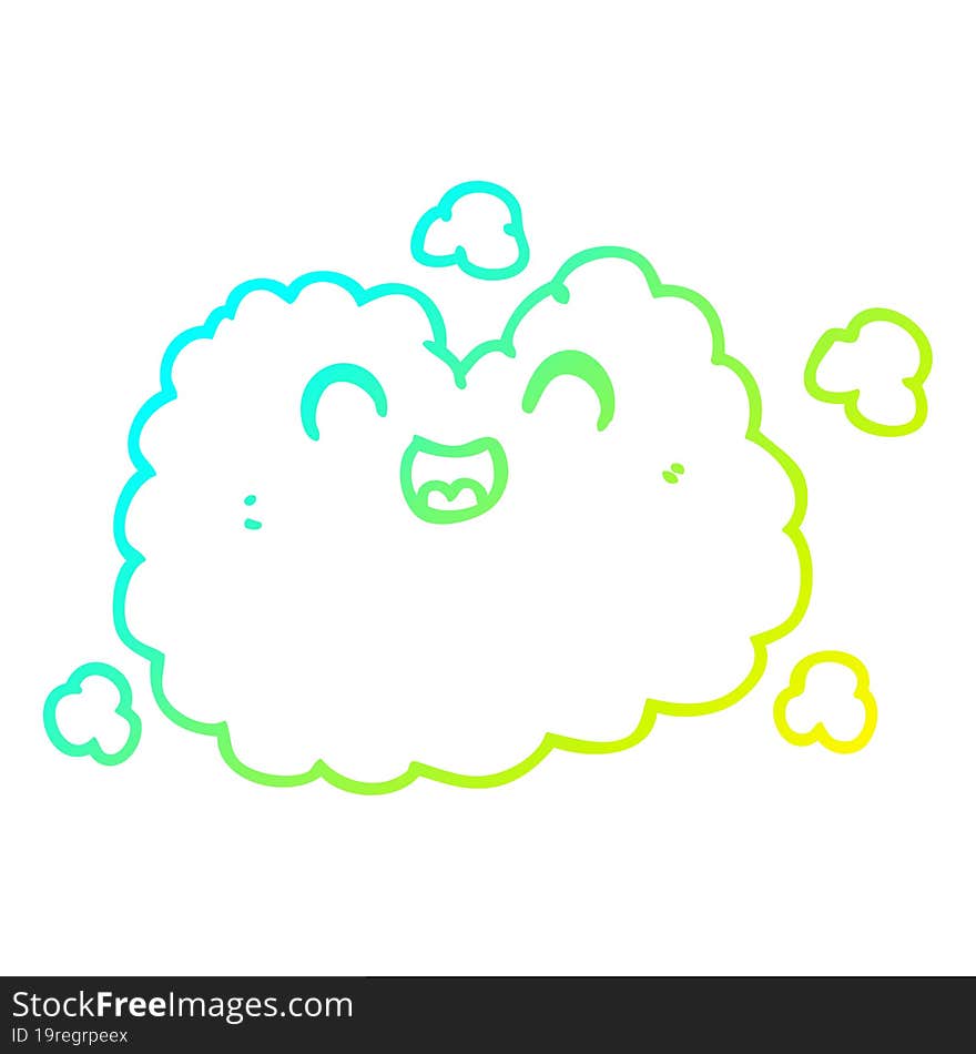 Cold Gradient Line Drawing Cartoon Happy Smoke Cloud