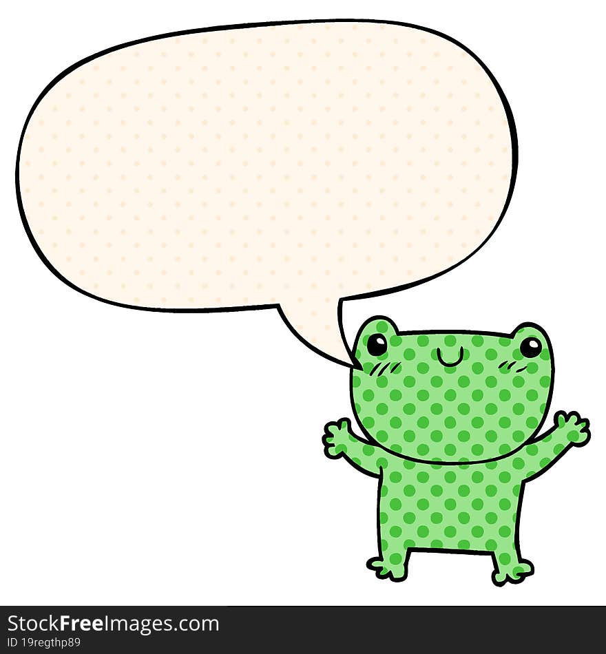 cartoon frog with speech bubble in comic book style