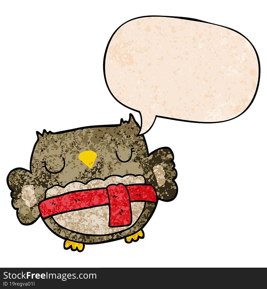 Cartoon Owl And Speech Bubble In Retro Texture Style